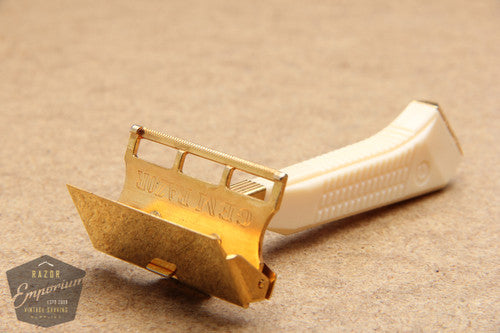 Gem 1940's Gold G-Bar Single Edge Razor with Cream Handle - Mint