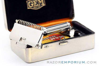 1930s Gem 1912 Damaskeene Style Single Edge Safety Razor Set