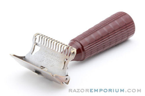 1940's Gem Junior Maroon Fat Handle Single Edge Safety Razor