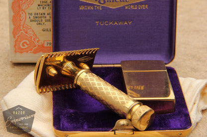 Gillette 1920's New Improved Gold Tuckaway Style Travel DE Safety Razor Set