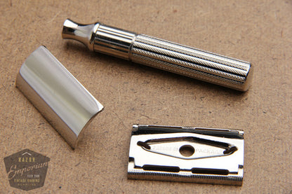 Gillette 1940's Fat Handle Tech 3 Piece Safety Razor ~~ Nickel REVAMPED