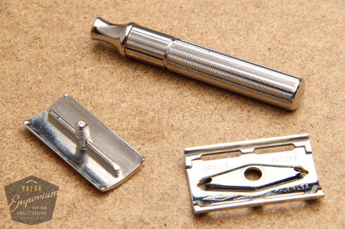 Gillette 1940's Fat Handle Tech 3 Piece Safety Razor - Nickel REVAMPED