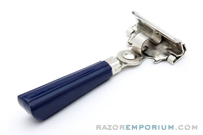 1950's Schick Eversharp Silver Injector Razor with Blue Bakelite Handle