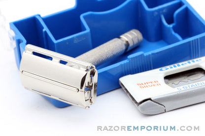 1950's Gillette English Parat Razor with Blue Plastic Case and Blades - Made in England