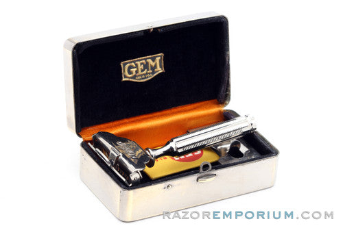 1930s Gem 1912 Damaskeene Style Single Edge Safety Razor Set