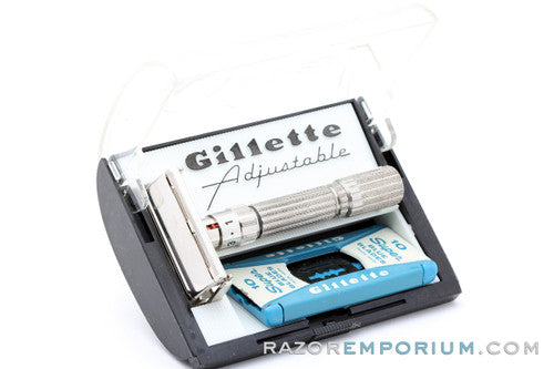 1958 Gillette Fatboy $1.95 Adjustable TTO DE Safety Razor in Case D4