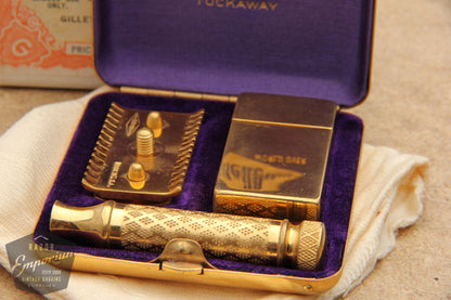 Gillette 1920's New Improved Gold Tuckaway Style Travel DE Safety Razor Set