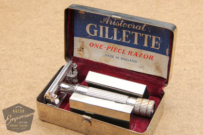 Gillette 1948 Rhodium Aristocrat No. 15 DE Safety Razor w/ Metal Case - Made in England