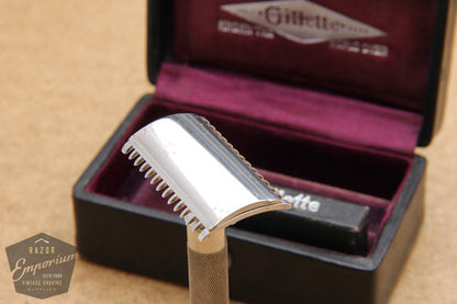 Gillette 1907 Silver Single Ring Old Type Set in Leather Case w/ Blade Bank - Made in Canada