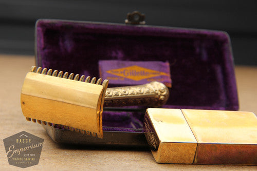 Gillette 1910's Gold Empire Set - Old Type Open Comb DE Razor Set