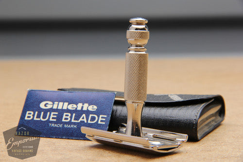 Gillette 1966 Spiral Handle Ball End Tech Safety Razor w/ Black Travel Pouch