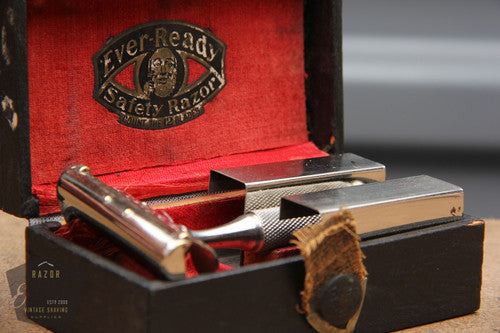 Ever-Ready American Safety Razor Co. 1912 Style Single Edge Safety Razor w/ Black Leather Case