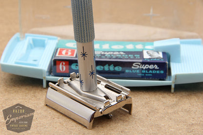 Gillette 1966 Blue Star Lady DE Safety Razor L2 in Case