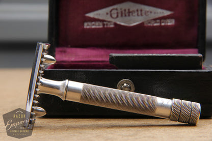 Gillette 1907 Silver Single Ring Old Type Set in Leather Case w/ Blade Bank - Made in Canada