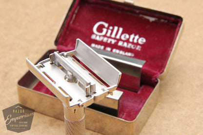 Gillette 1948 Rhodium Aristocrat No. 15 DE Safety Razor w/ Metal Case - Made in England