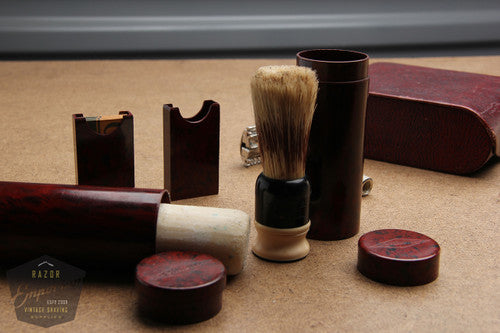 Gillette 1930's  Travel Combination Set in Red Leather