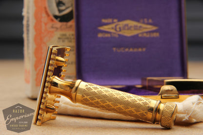 Gillette 1920's New Improved Gold Tuckaway Style Travel DE Safety Razor Set