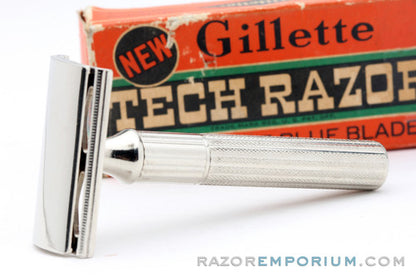 1940's Gillette Fat Handle Tech DE Safety Razor in Box