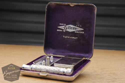 Gillette 1921 New Improved Silver Tuckaway Style Travel DE Safety Razor Set