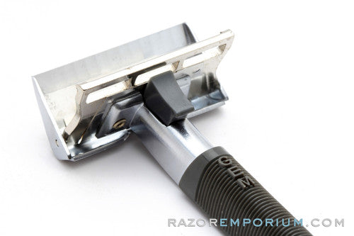 1970's Gem Single Edge Push Top Razor with Grey Handle