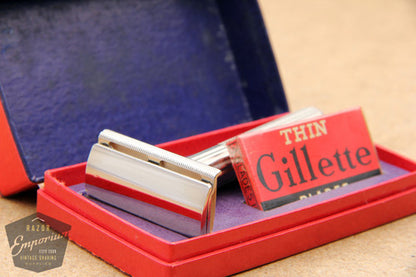 Gillette 1940's Fat Handle Tech Safety Razor in Red Box - NOS