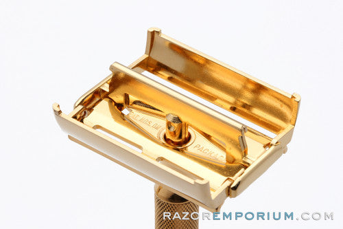 1947 Gillette Notched Milord Safety Razor DE in Leather Case 24K Gold Revamp