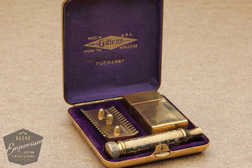 Gillette 1927 New Improved Tuckaway Style Travel DE Safety Razor Set