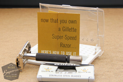 Gillette 1968 Black Handle Super Speed Safety Razor w/ Case - N1