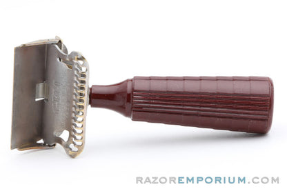 1940's Gem Junior Maroon Fat Handle Single Edge Safety Razor