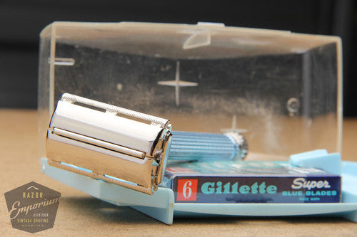 Gillette 1966 Blue Star Lady DE Safety Razor L2 in Case