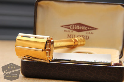 Gillette 1947 Notched Milord Gold Safety Razor DE in Leather Case