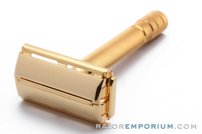 1947 Gillette Notched Milord Safety Razor DE in Leather Case 24K Gold Revamp