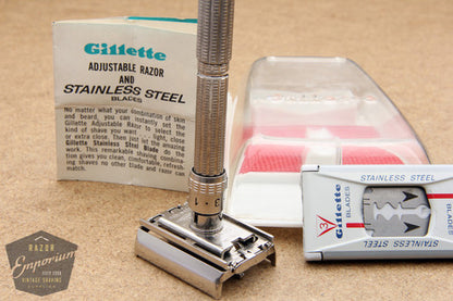 Gillette 1967 Slim Adjustable Safety Razor w/ Red Case M4