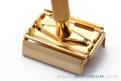 1947 Gillette Notched Milord Safety Razor DE in Leather Case 24K Gold Revamp