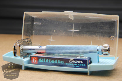 Gillette 1966 Blue Star Lady DE Safety Razor L2 in Case